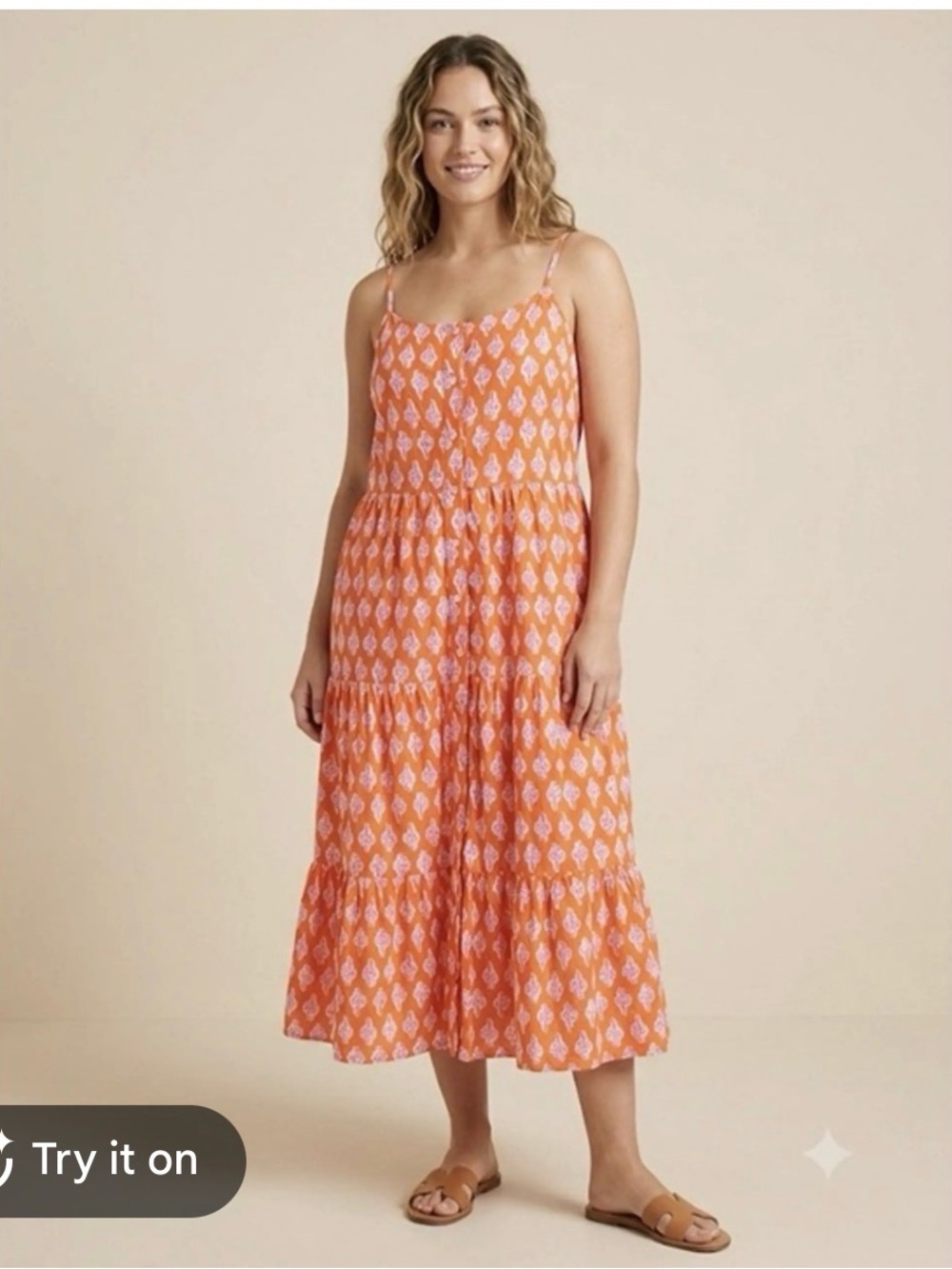 J. Crew Coral Printed Tiered Midi Dress